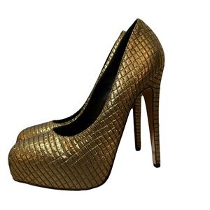 (MSRP: $416) Brian Antwood Scarpa 140mm Silk Gold Heels